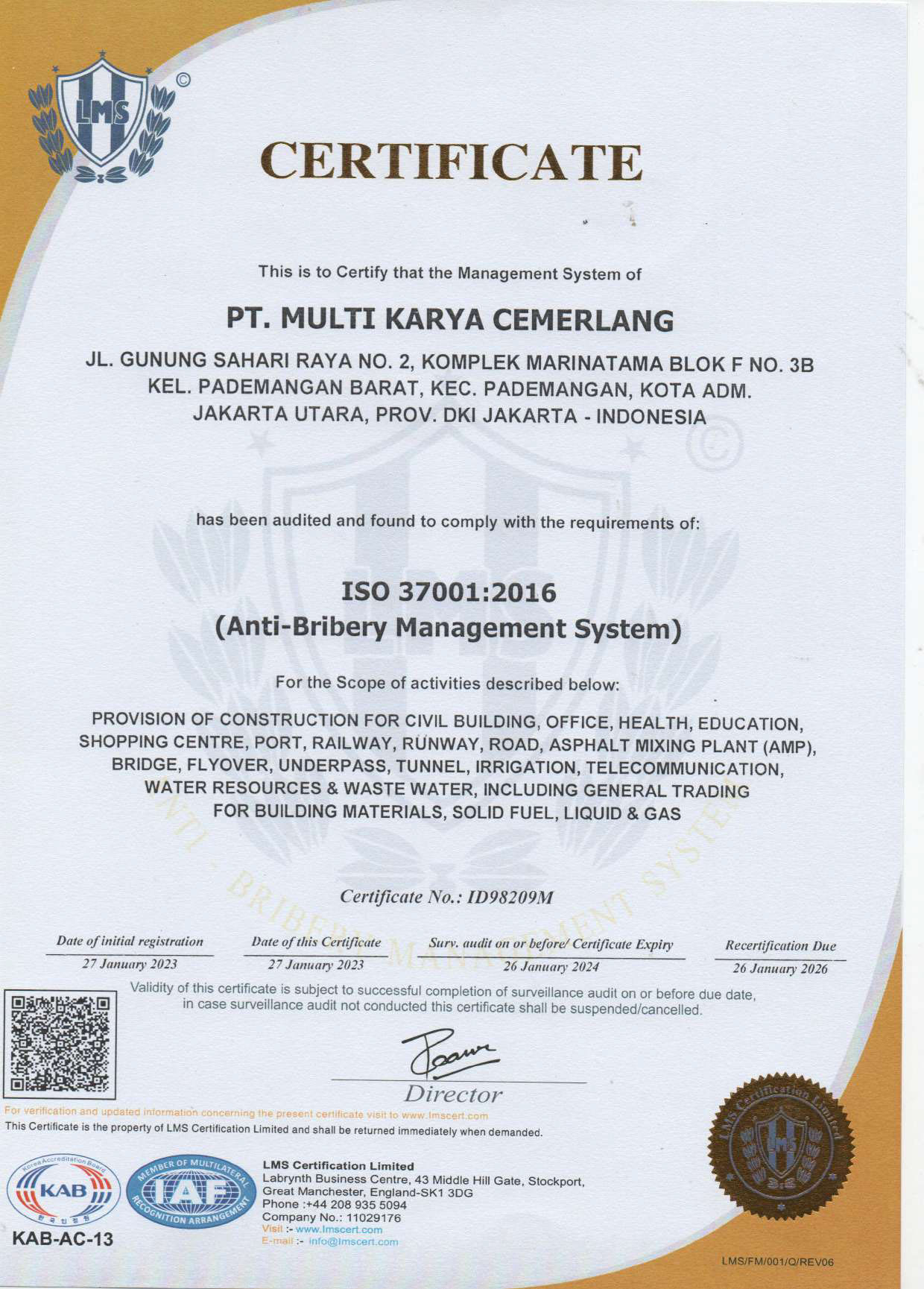 ISO 37001 PT MKC
